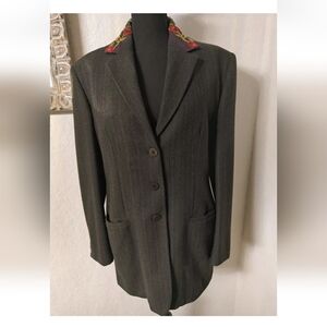 Callaghan Made In Italy Wool Silk Embroidered Collar Vintage Women's Blazer Sz M